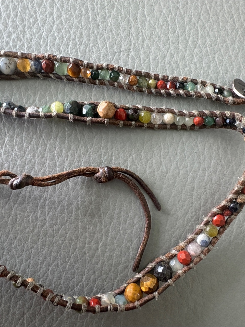 Chan Luu Graduated Multi Stone Natural Brown Leather Wrap Bracelet - Picture 9 of 11